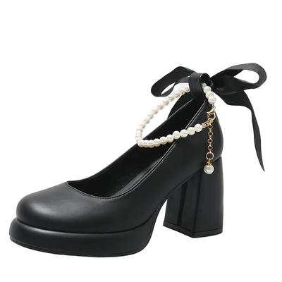 Женские туфли Мэри Джейн на высоком каблуке 2024 года, новые женские туфли на толстой платформе для вечеринок и свадеб, модные туфли с ремешком на щиколотке и высоким каблуком