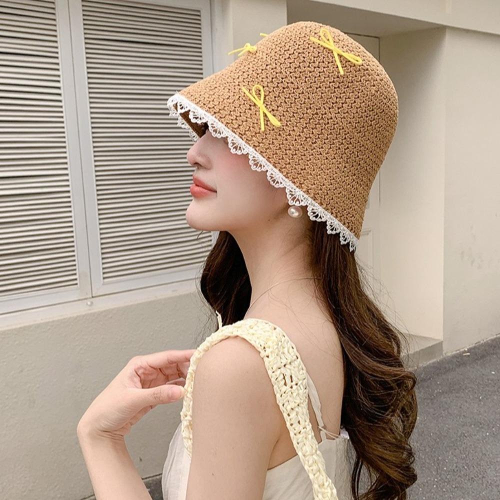 Lace Bow Straw Hat Sun Protection Women's Sun Hat Fashion Sunscreen Fisherman Hat Women
