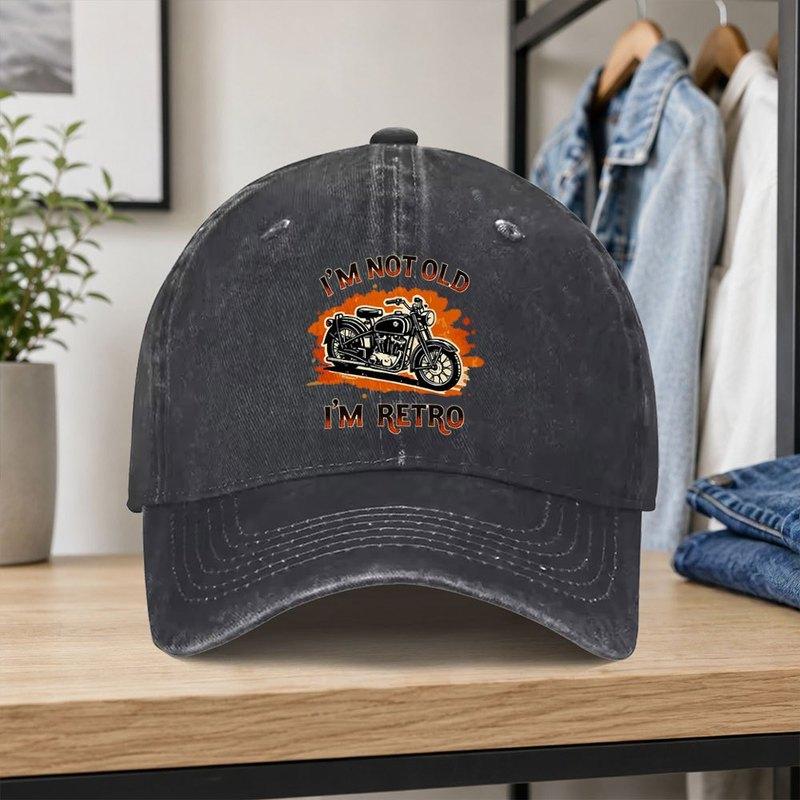 Retro Biker Print Washed Baseball Cap Unisex Adjustable Dad Hat for Outdoor Daily Wear Parties Vacations Valentines Gift