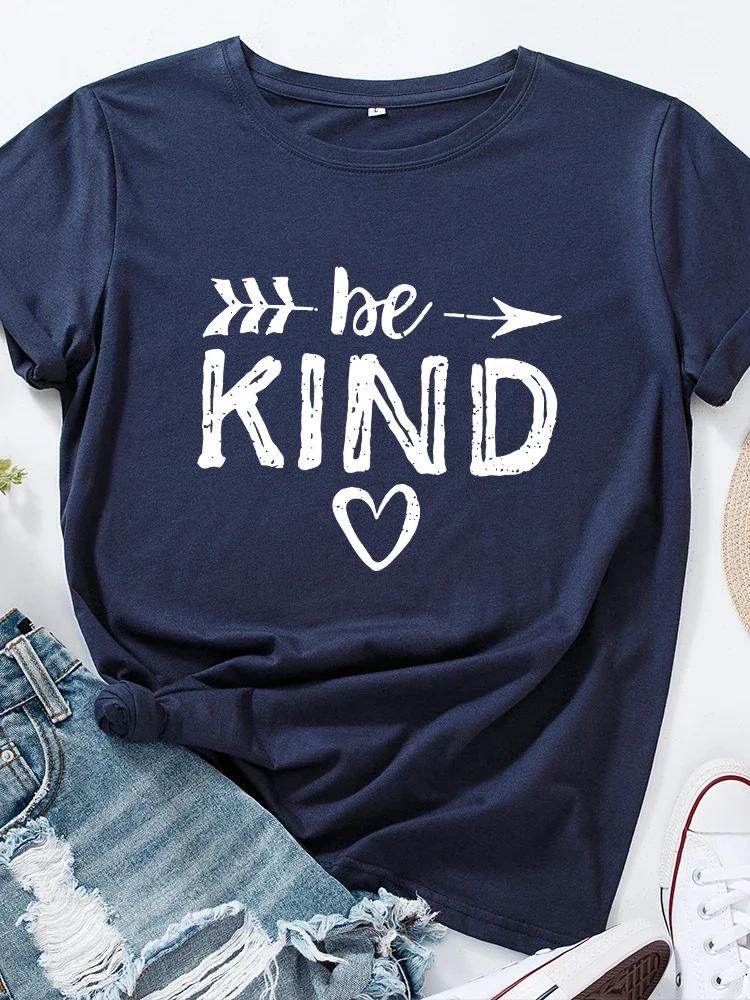 Футболка с принтом Be Kind Heart, женская футболка с коротким рукавом и круглым вырезом, свободная женская футболка, женская футболка, топы, одежда, женские футболки