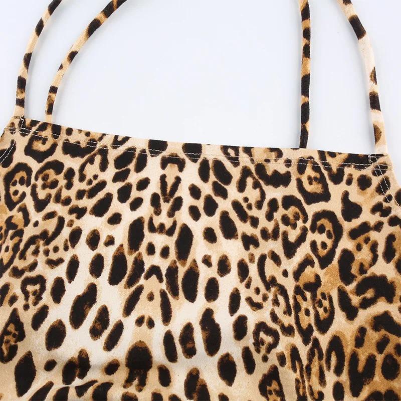 Леопардовый узор женские топы без рукавов с открытой спиной сексуальные наряды в стиле рейв без рукавов с перекрестной шнуровкой бюстгальтер-бралетт укороченный топ летняя уличная одежда