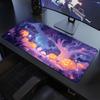 Purple Magic Forest Pumpkin Cute Ghost Cat Halloween Gaming Mouse Pad Non Slip Rubber Stitched Edge Large Keyboard Desk Mat