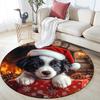Puppy in Santa Hat Round Area Rug,Carpet Rug for Living Room Bedroom Sofa Playroom Decor,Non-slip Floor Mat