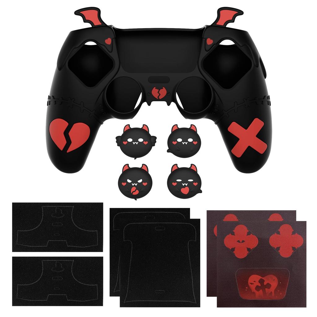 PlayVital Gothic Imp Cute Protective Cover for PS5 4 Thumb Grip Caps and 6 Stickers Grip Cover for PS5 Compatible with Official PS5 Charging Station