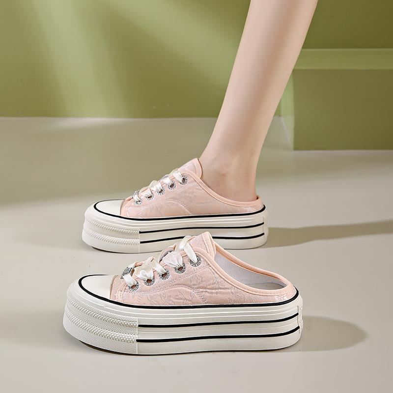 Туфли Baotou half-drag на серебристой платформе, женские, весна-лето 2024, новая корейская версия, небольшие повседневные туфли с блестками