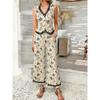 Printed V-neck Vest Wide Pants Set Print V-neck Vest Wide Leg Pants Set