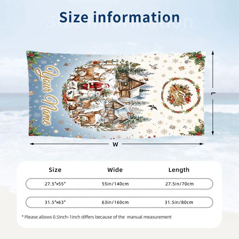 Christmas Theme Beach Towel Personalized Custom Name & Text Soft Quick Dry Beach Towel for Swimming Travel