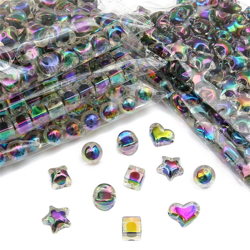 Прозрачные черные бусины с покрытием, разноцветные средние разделители для изготовления ожерелий и браслетов своими руками