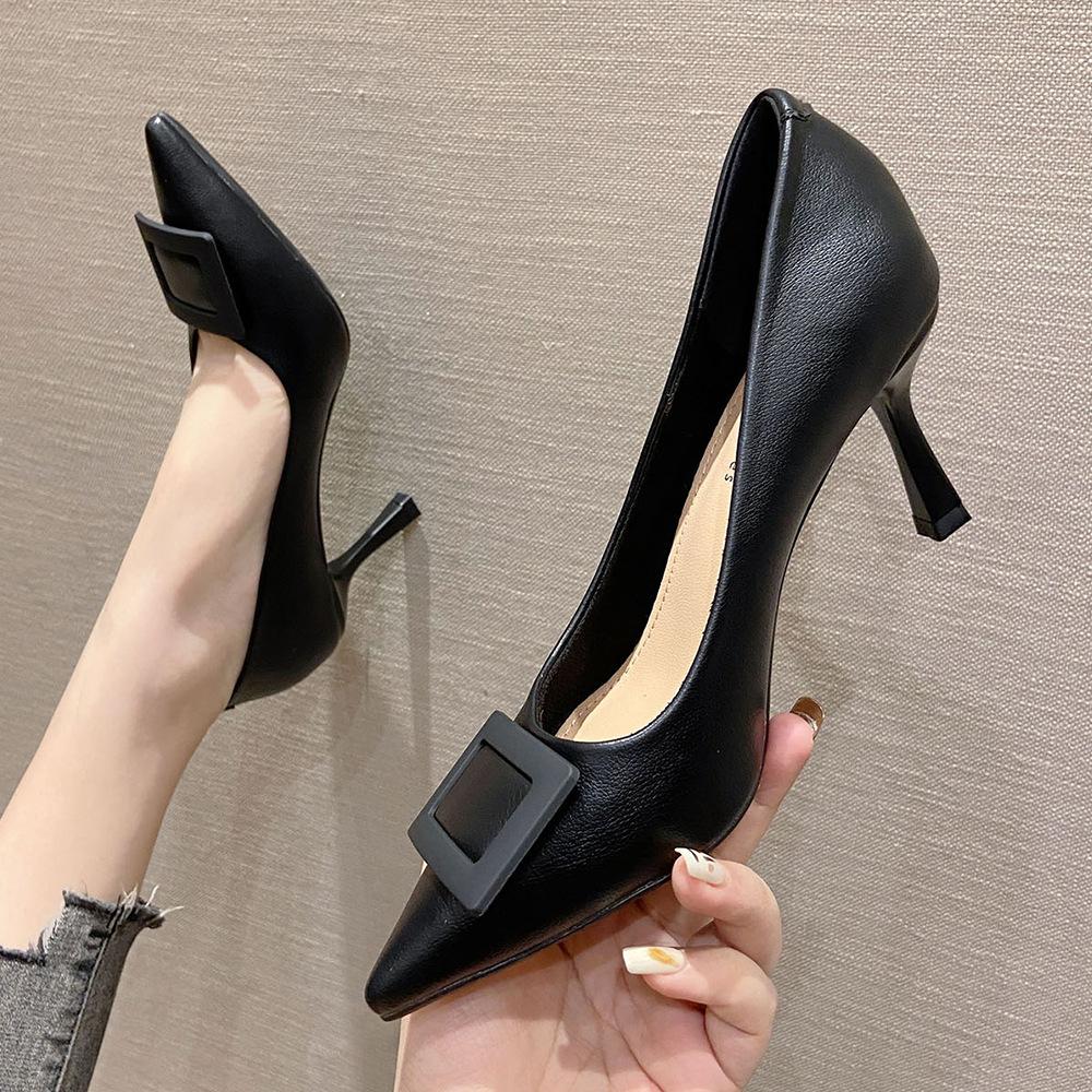 Square Buckle Shoes Women  Spring New Pointed Toe Stiletto High Heels Women Korean Version Professional Commuting Women's Shoes