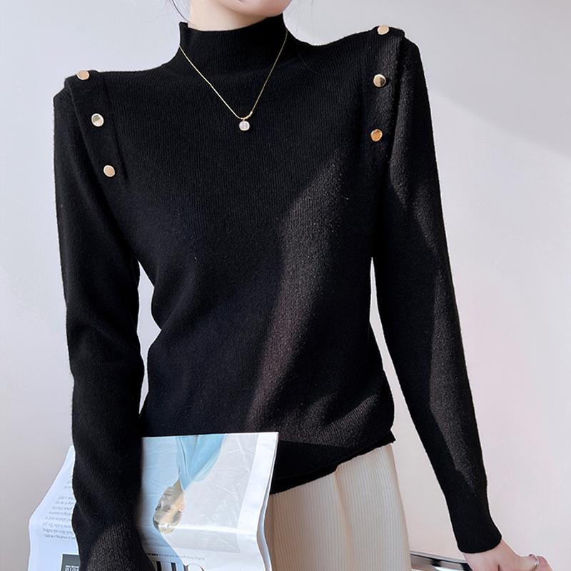 Модный элегантный однотонный вязаный свитер с полувысоким воротом для женщин, осенний повседневный облегающий свитер с длинным рукавом для женщин, топы, зимние теплые базовые трикотажные изделия 24880