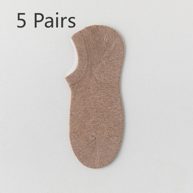 5 Pairs Boat Socks Men's Shallow Mouth Invisible Socks Spring and Summer Mesh Breathable Sweat Anti-odour Boneless Cotton Socks