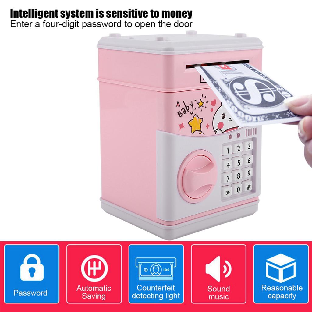 Toy Bank ATM Electric Password Money Box Automatic Saving Music Child Baby Kids Gift (Pink)