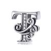 Bamoer Authentic 925 Sterling Silver Vintage Letter A To Z Zircon Bead Charms Fit Original Charm Bracelets DIY Jewelry