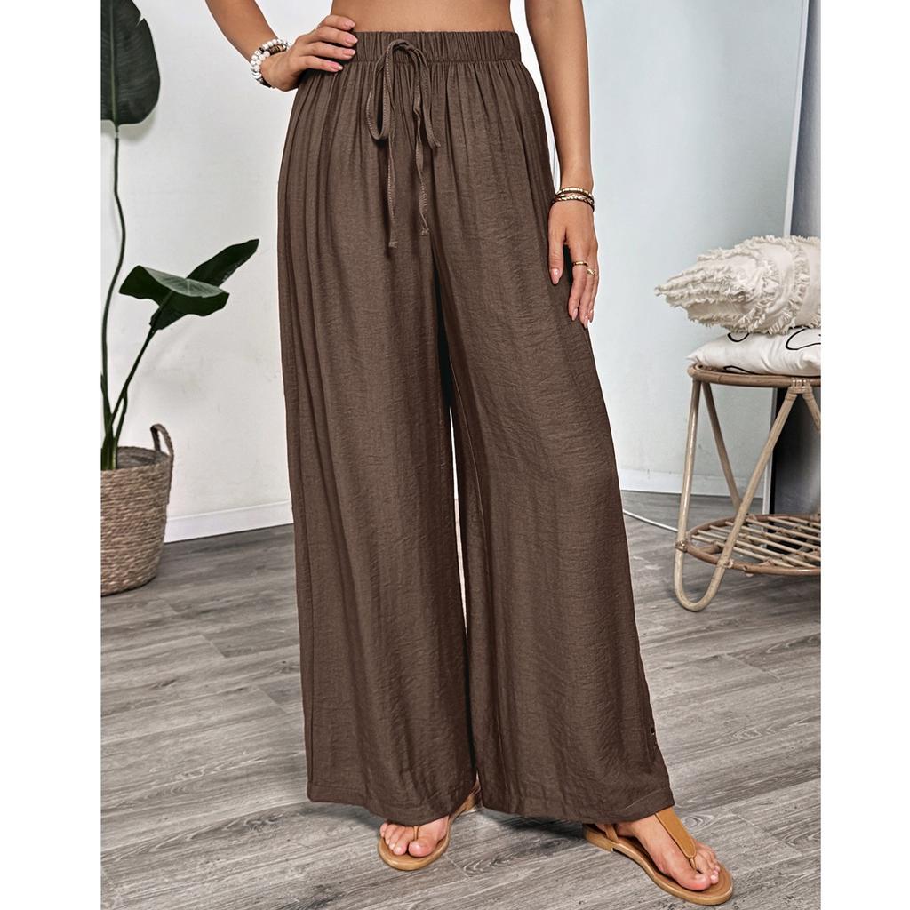 Women's Casual Loose Solid Color Elastic Waist Wide Leg Pants Straight Leg Pants