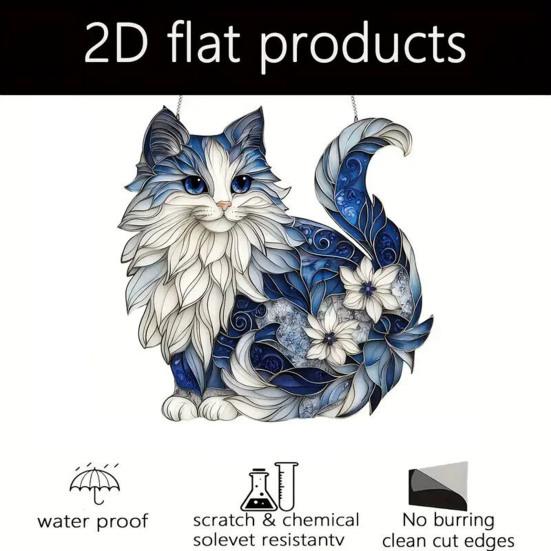 Sun Catcher Blue White Cat Decorative Light Hanging Decoration Cat