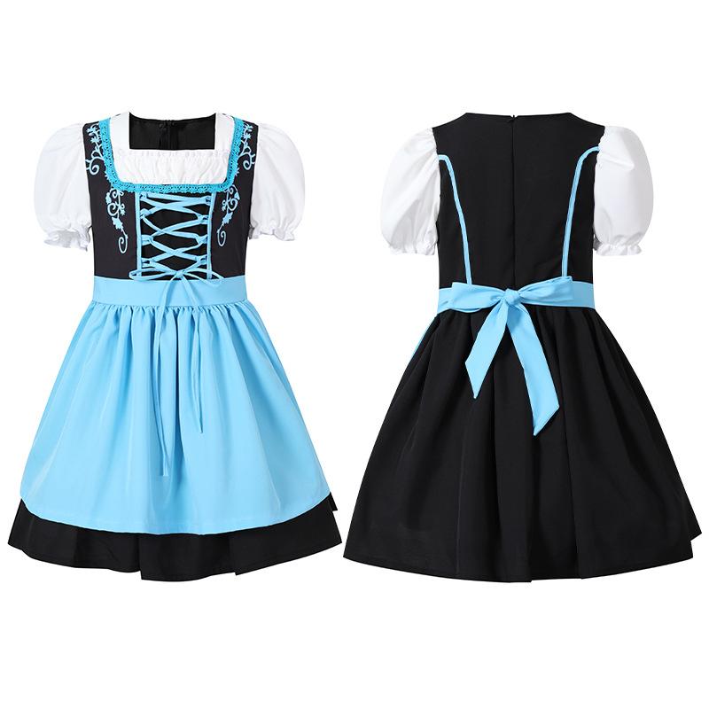 Kids Girls Maid Cosplay Holiday Dress Apron Sets Outfit German Traditional Beer Multi-color School Activities Party Role-playing Costume