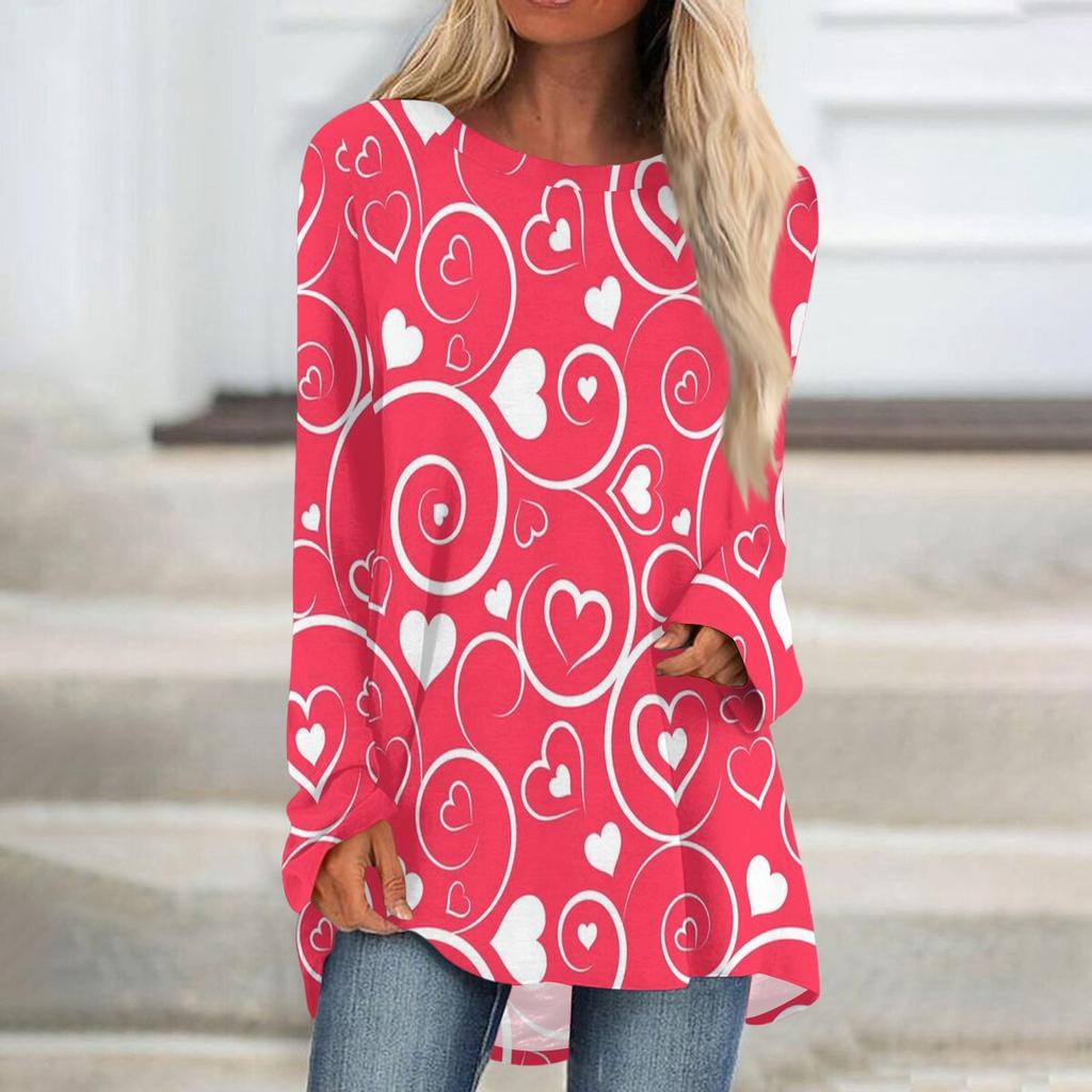 Женская мода повседневная блузка с длинным рукавом и принтом «Любовь ко Дню святого Валентина», круглый вырез, пуловер