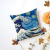HHokusai Great Wave Cushion Cover Washable Linen Pillowcase Soft  for Daily Sofa Bed Home Room Decor