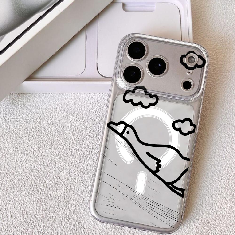 Милый Мультяшный Утенок Чехол для Телефона для iPhone 17 16 15 14 13 12 Pro Max Plus С Магнитным Прозрачным Чехлом Беспроводная Зарядка
