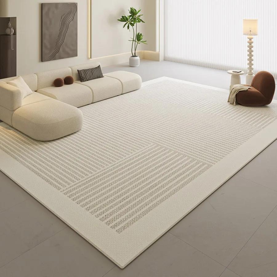 Soft Shaggy Cream Living Room Rug Non-Slip Backing Stain-Resistant Easy Clean Large Area Carpet for Sofa Bedside