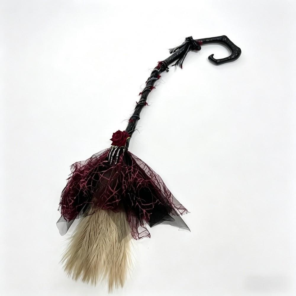 Gothic Style Cosplay Props Black Tulle Halloween Costume Harajuku Witch Broom Cosplay Events