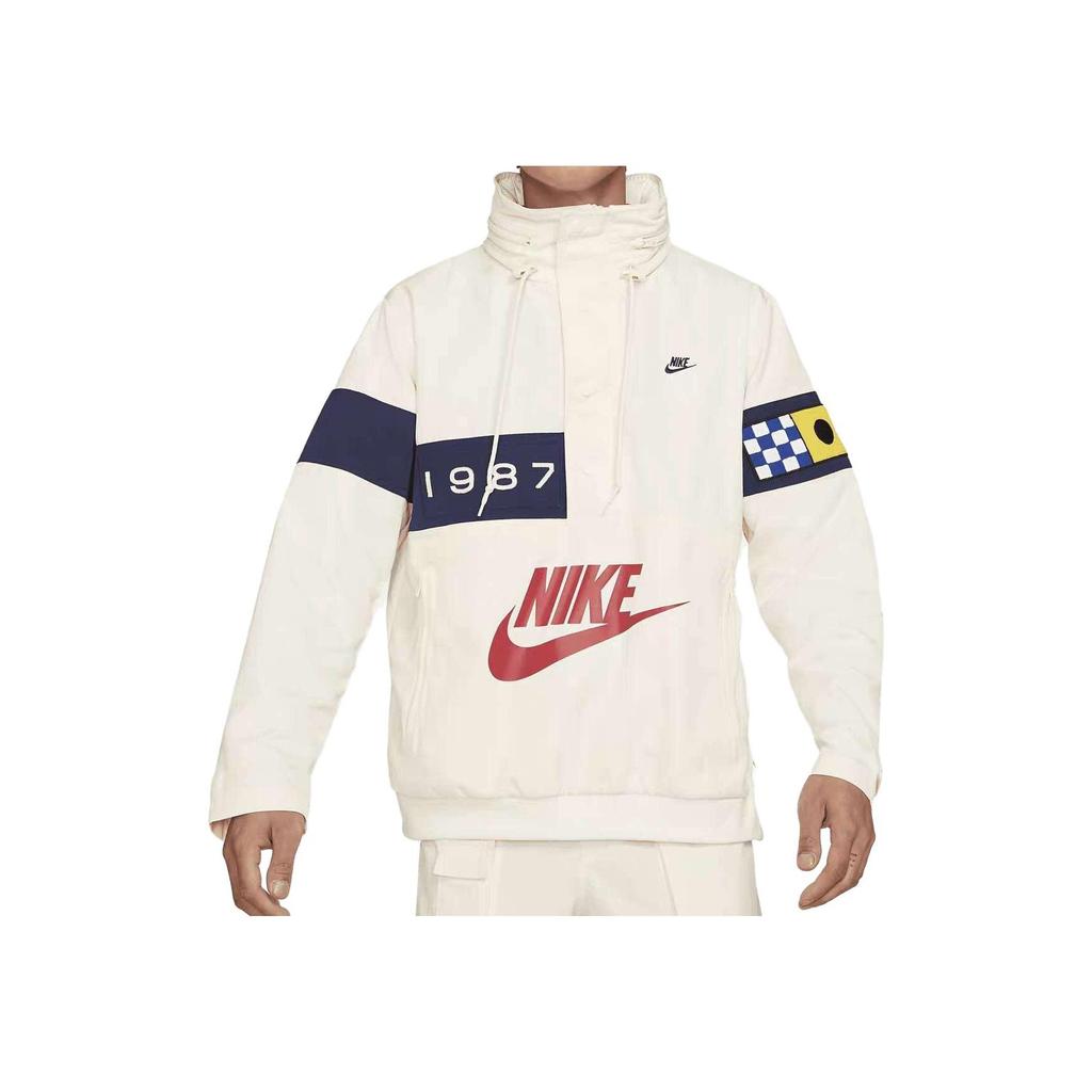 Nike Logo Print Single-Breasted Drawstring Hooded Jacket Men Outerwear White DA0367-133