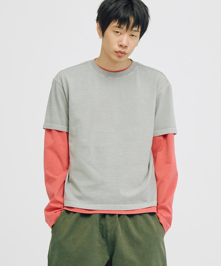 TAKEASY Pigment Layered Crop Top (Gray + Dusty Pink)