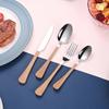 Нож и вилка из 4 предметов, чайная ложка из нержавеющей стали, имитация деревянной ручки, набор посуды в западном стиле, простая и продвинутая