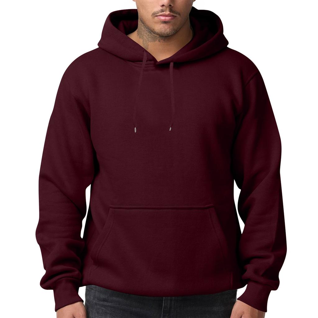 Men's Solid Color Fleece Hoodie Long Sleeve Pocket Loose Hoodie Top