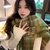 Winter Thickened Mohair Scarf for Women Rainbow Plaid Tassel Shawl Student Versatile Warm Scarf Trendy and Warm
