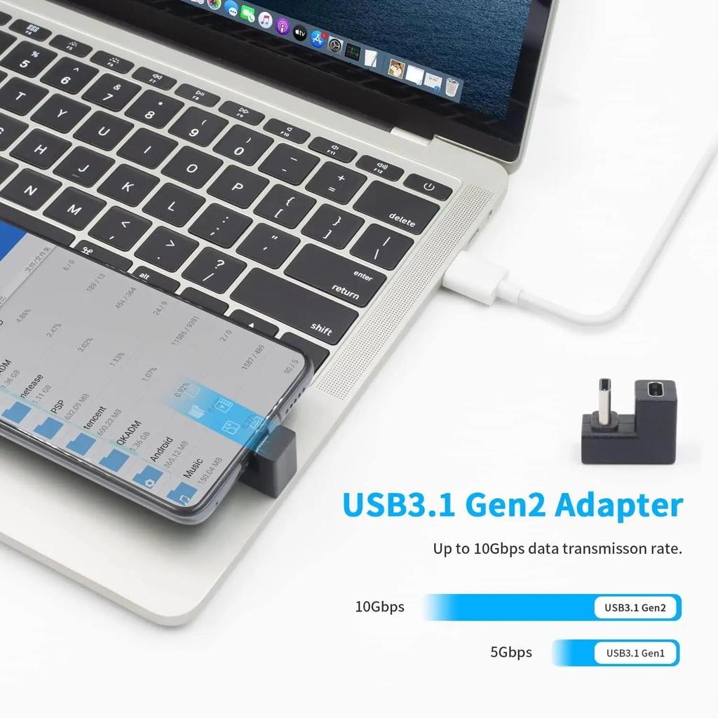 Набор из 2 шт. USB C Male на Female Г-образный адаптер 10 Гбит/с Высокоскоростная передача данных Преобразователь зарядки для ноутбука телефона 3