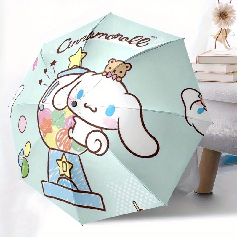 1pc Green Background Cinnamoroll Design Automatic Open/CloseUmbrella-CuteUmbrella with Cute Design, Portable 3-Fold Compact Umbrella for Men & Women,