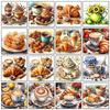 Coffee Bread Picture Diamond Painting Kit Kitchen Restaurant Wall Decoration Mosaic Embroidery Suitable for Adult DIY Hobbies