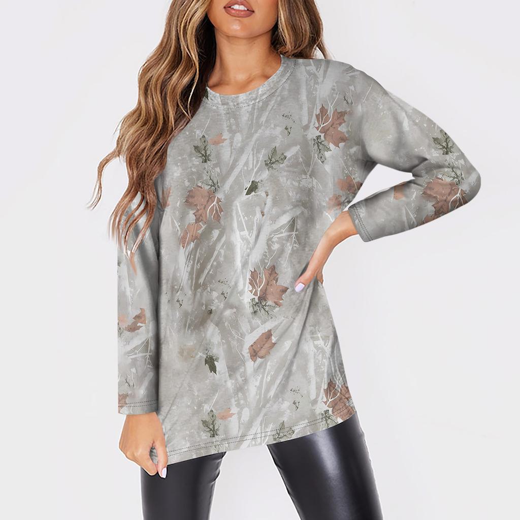 Женская мода O-образный вырез с длинным рукавом рабочая одежда с карманами принтованные топы летние топы для женщин