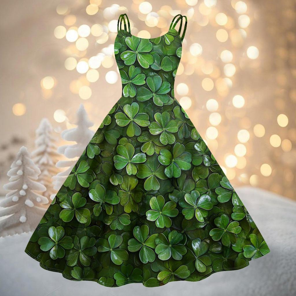 Women's Fashion St. Patrick's Day Printed Sexy Strapless Gothic Cocktail Dress Punk, Vintage Dress.