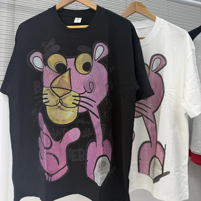 Plus Size 300lb Unisex Pink Panther Heavy Duty Rhinestone T-Shirt Loose Short Sleeve Tee
