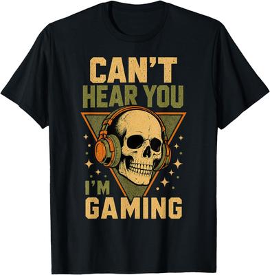 Cant Hear You Funny Gaming Skull Graphic Tee Gamer T-Shirt