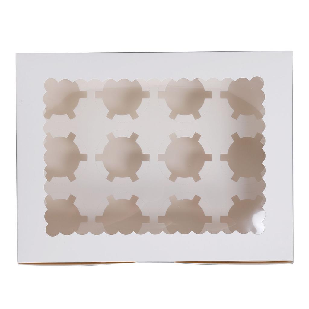 6PCS Set Cupcake Container 12 Holes Cardbord Bakery Pastry Carrier Box with Transparent Window