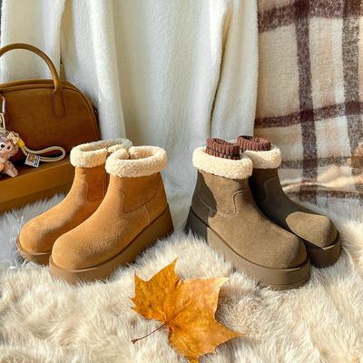 См увеличение внутренней высоты толстоподошвенные сноубутсы женские новые зимние теплые хлопковые туфли кожаные повседневные короткие ботинки