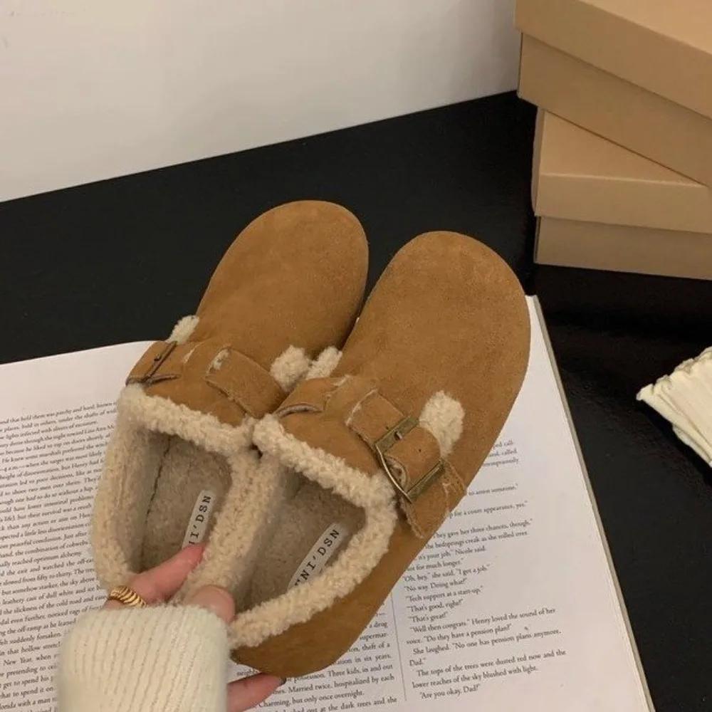 2024 Зимние ретро женские туфли из овечьей шерсти теплые меховые мокасины на плоской подошве женские уличные водонепроницаемые ботильоны ленивые мокасины обувь для вождения