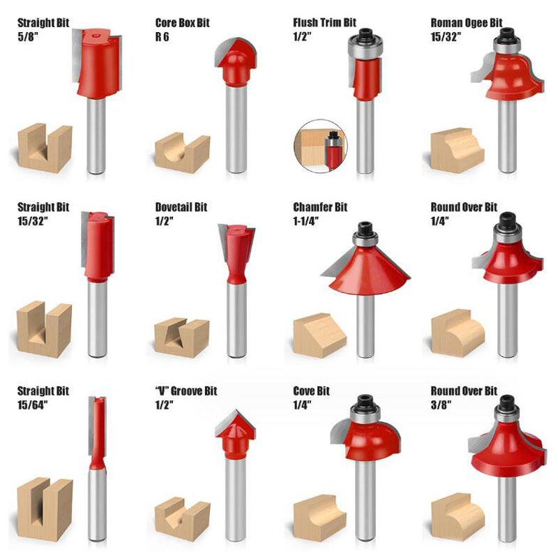 Набор прямых фрез с хвостовиком 1/4 дюйма для деревообработки, режущих фрез из карбида вольфрама