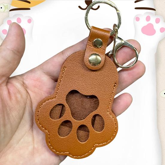 Pet Memorial Keychain Pendant Dog Cat Claw Design Faux Leather Pet Hair Memorial Keychain Pet Accessory