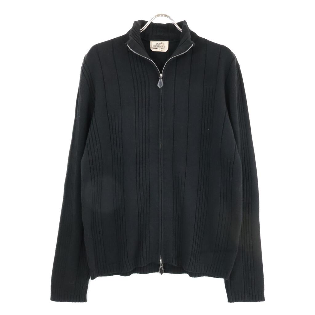HERMES Driver's knit wool cotton tops L blackUsed