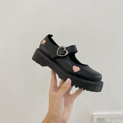 Туфли в стиле Лолиты с розовым сердцем в стиле пэчворк для женщин в британском стиле E Girl Mary Janes Autumn PU Buckle Platform Zapatillas Mujer