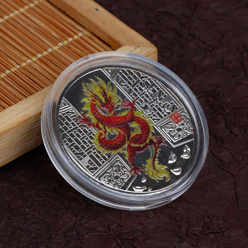 1 шт. памятные монеты 2024 года Дракона, окрашенный значок зодиака