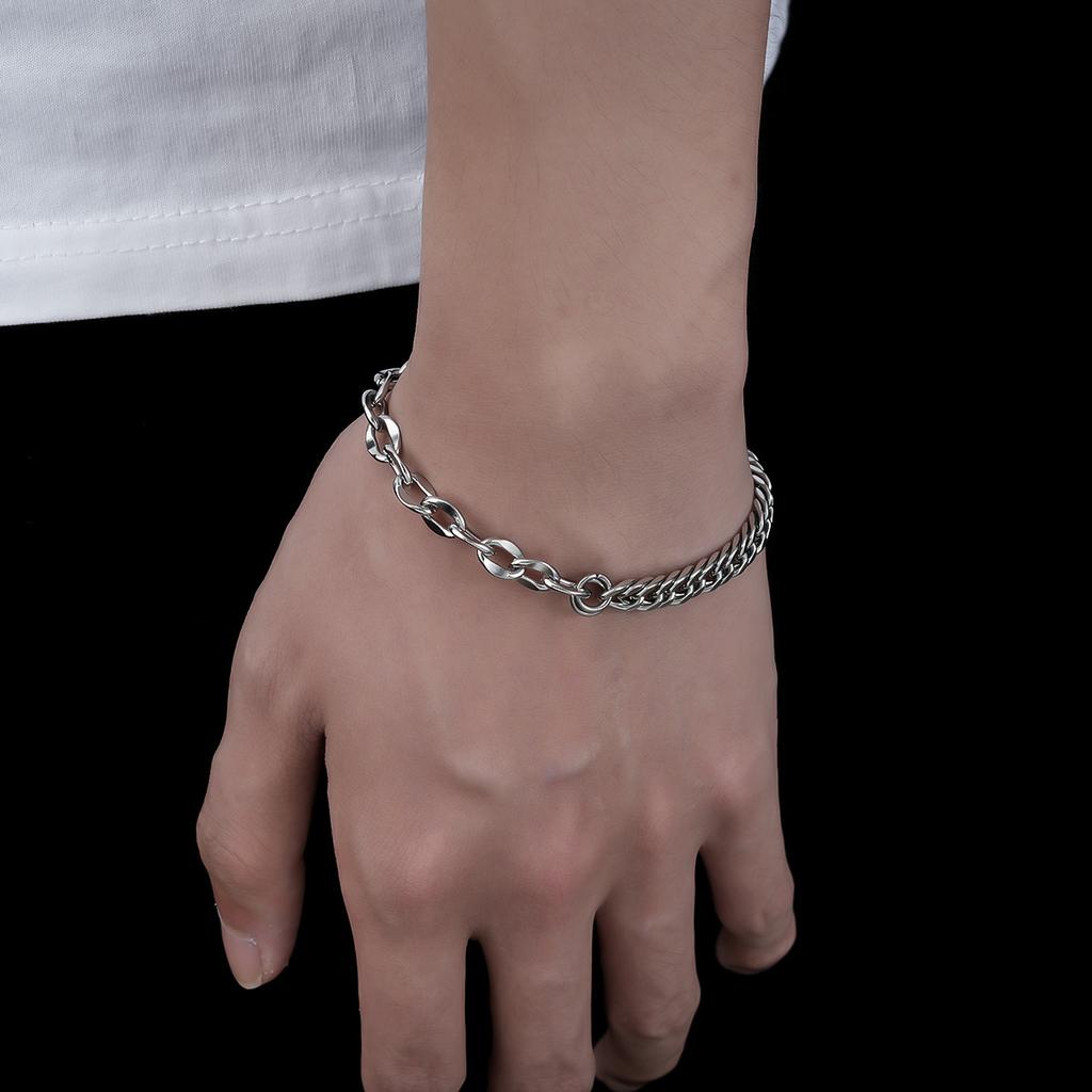 European and American stainless steel polished bracelet for men, bold and simple hip-hop punk style O Titanium steel chain bracelet jewelry