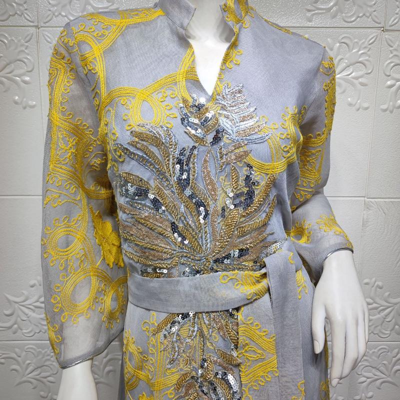 Мусульманское женское платье с вышивкой пайетками, халат, абайя