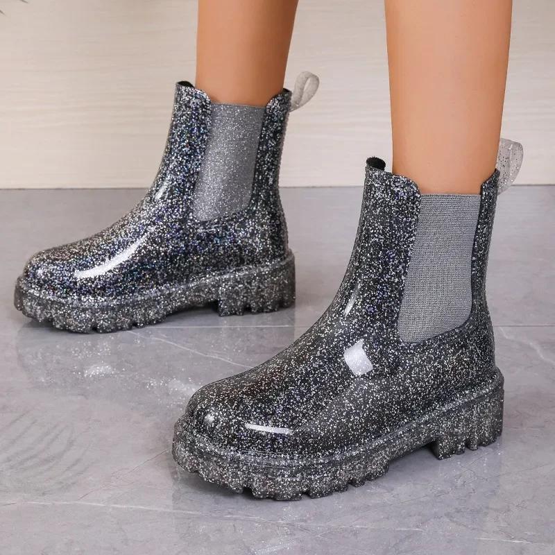 Designer Shoes for Women New High Quality Silver Women's Boots Waterproof Non-slip Thick Sole Chelsea Boots Botas De Mujer