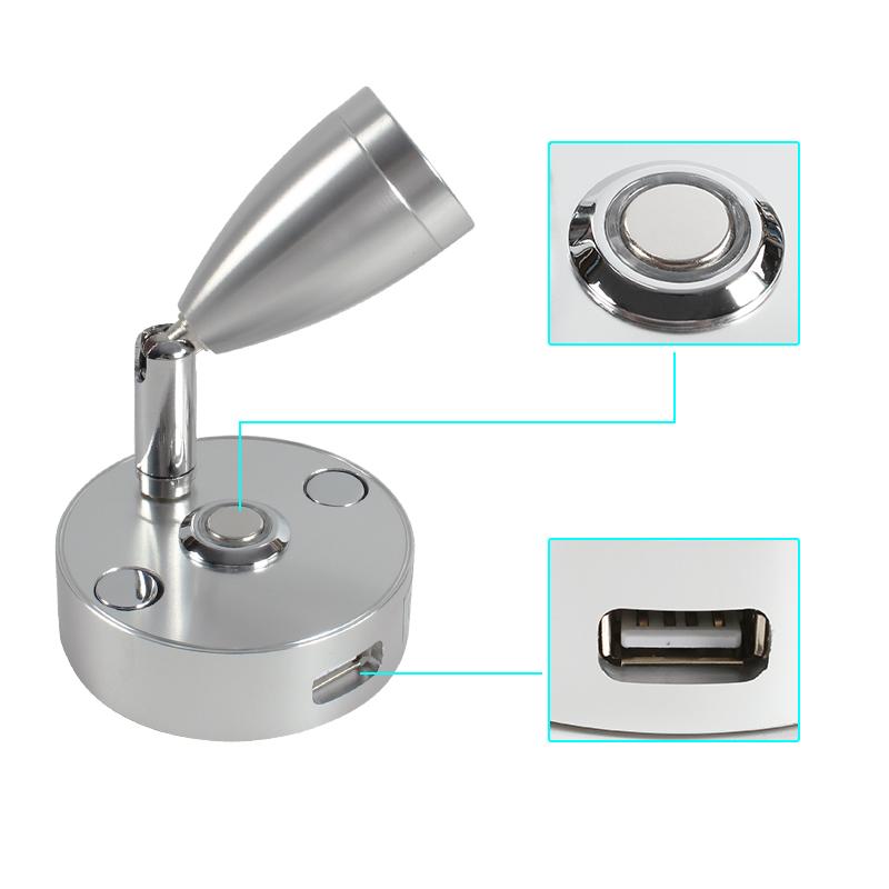 IRV DC12V 24V USB Touch Switch Small Spotlight With Warm Light 2W RV LED Reading Lamp For RV Caravan Camper Trailer Yacht