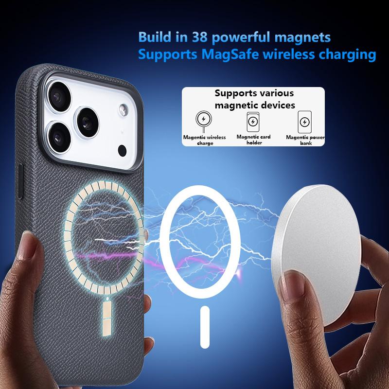 Деловой Чехол-Накладка с Высокой Текстурой из Натуральной Кожи для IPhone 17 Pro Max 17 Air 17 Pro, Безопасный для Кожи, Магнитная Зарядка, Защита от Падений